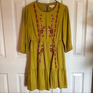 NWT Mandy Embroidered Dress in Mustard Yellow | Size X-Small